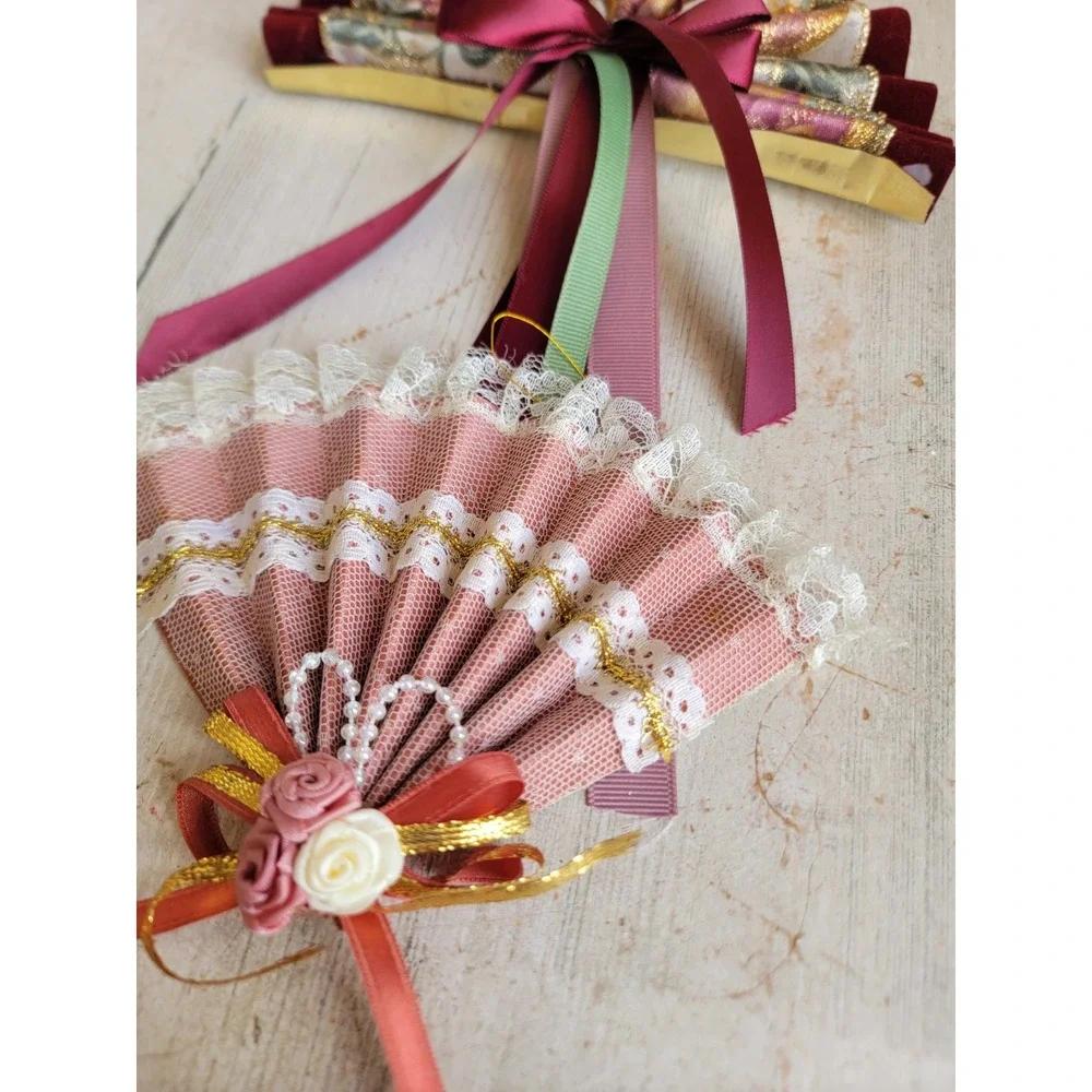 Vintage Victorian Rose fan ornament Xmas floral Unique Home decor set